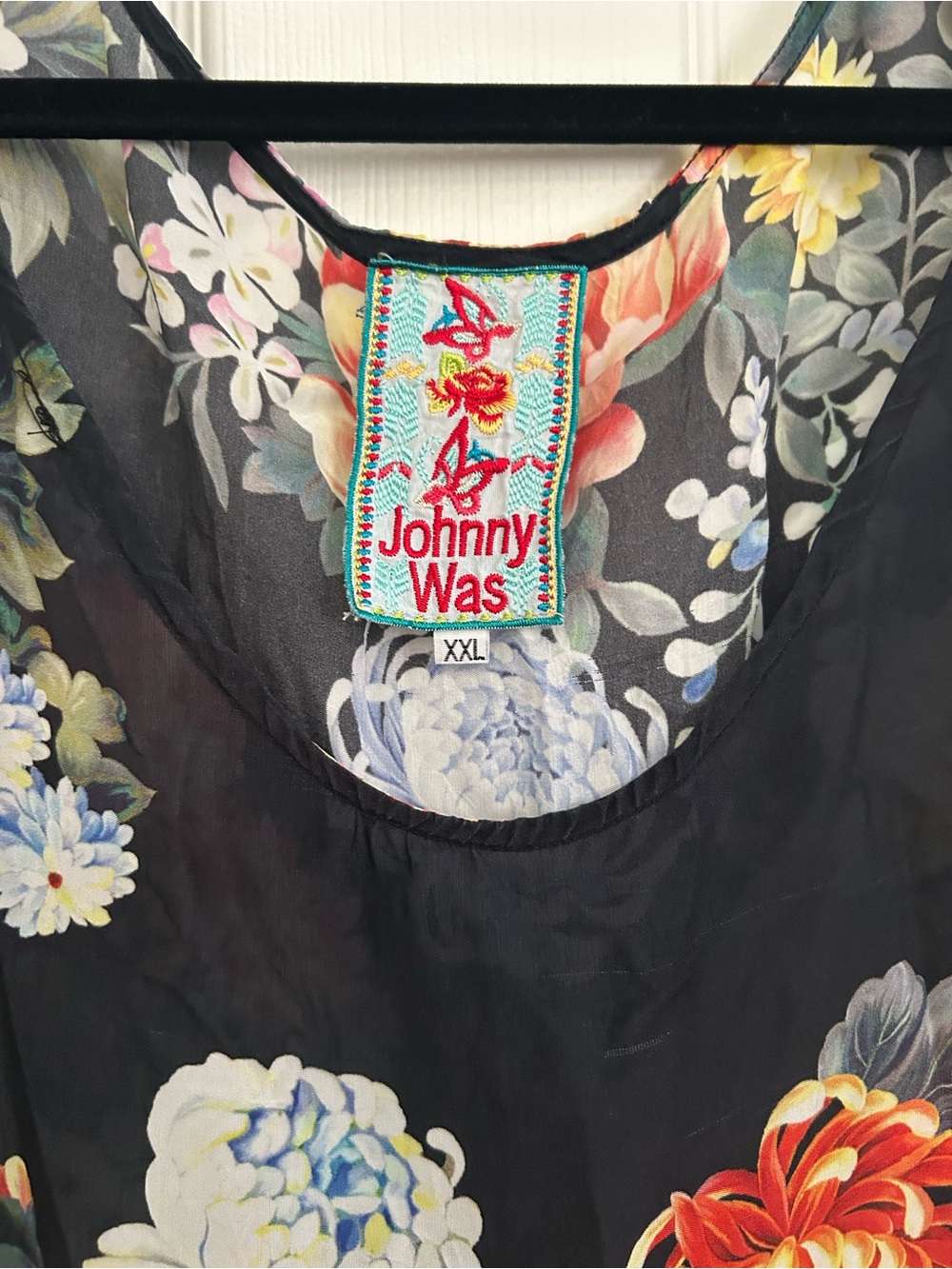 Johnny Was Black Floral Sheer Scoop Tank | Size XXL - Picture 2 of 4
